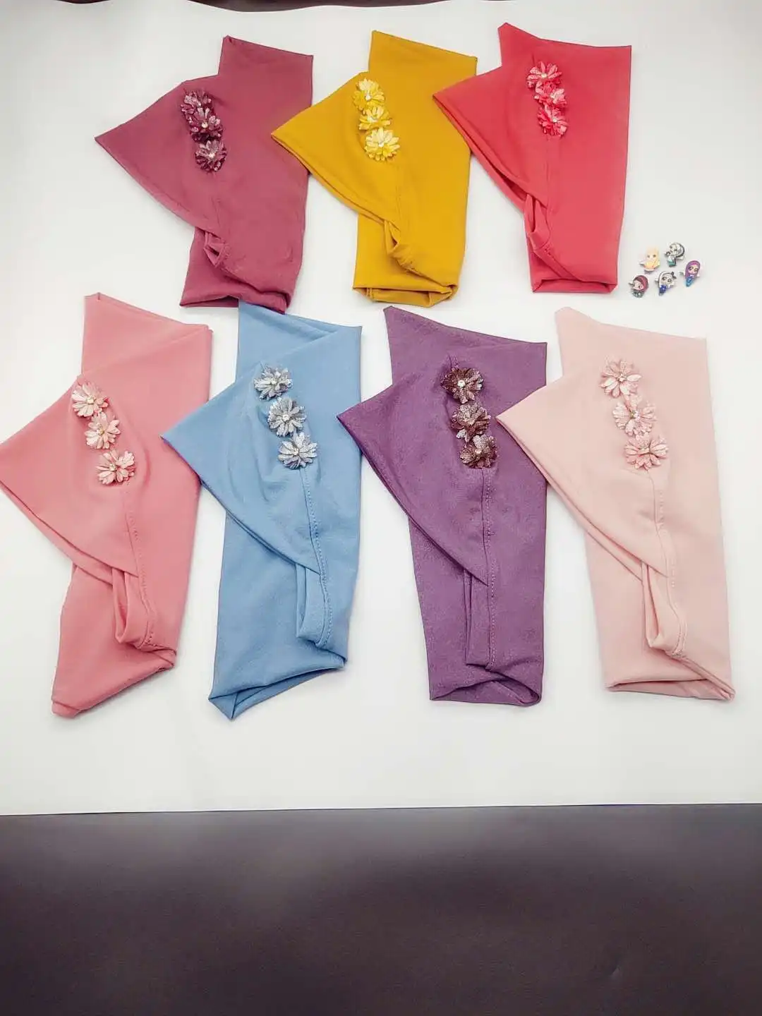 MXCHAN SJH2200 Children Handmade Three Flowers Turban Muslim kids hijab girls scarf for kids