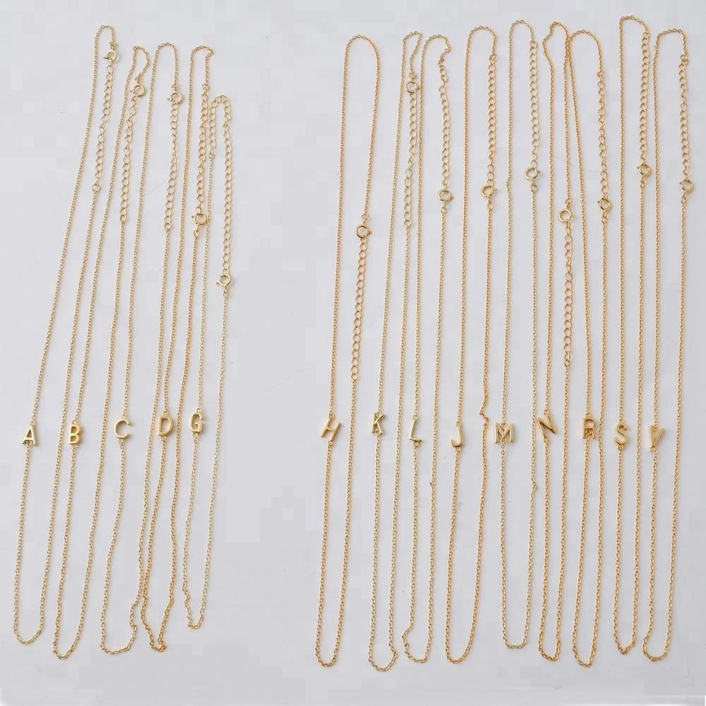 Personalized 925 Mini Charm Sideways Gold Plated Custom Alphabet Silver Initial Letter Necklace