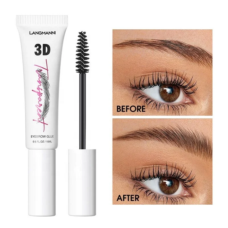 Langmanni Styling Brow Gel Waterproof Fix Wild Natural Waterproof Makeup Clear Vegan Eyebrow Glue Gel With 3D brush