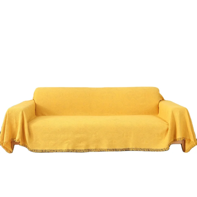 1pc Stretch Sofa Slipcover Soft Blended Fabric Couch Cover Slipcover Furniture Protector with Tassel Fringing