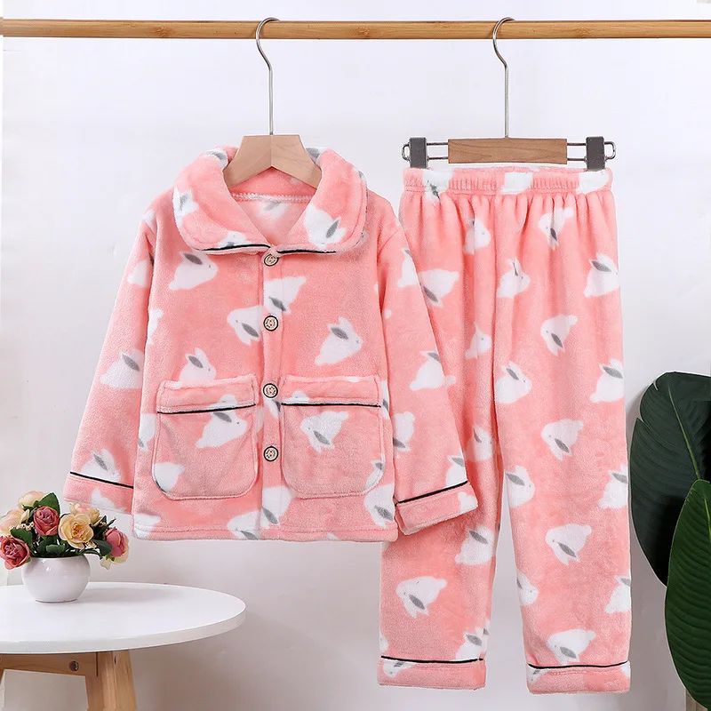 Factory Price Kids Girl Pajama Sets Hot Sale Winter Long Sleeve Pajama Sets Casual Flannel Pajama Sets