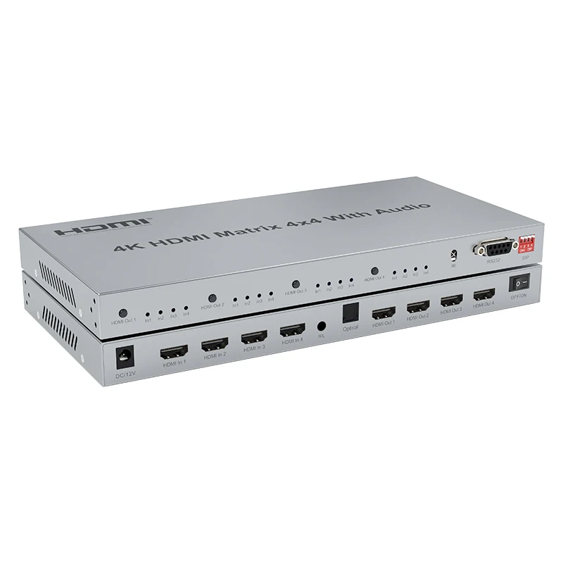 New 4x4 HDMI Matrix Selector 4K HDMI Switch Splitter with Toslink & Stereo Audio 1080p Resolution RS232 & EDID Extractor