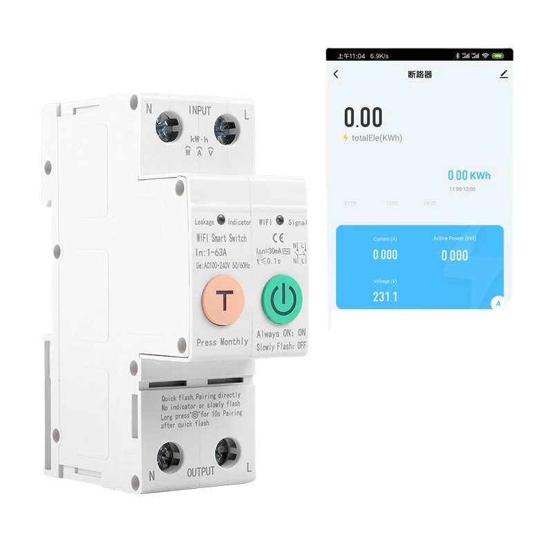 2P Tuya WiFi Smart Circuit Breaker Energy Power kWh Meter Timer Switch Relay Voltmeter Current Leakage Protection MCB RCCB RCBO