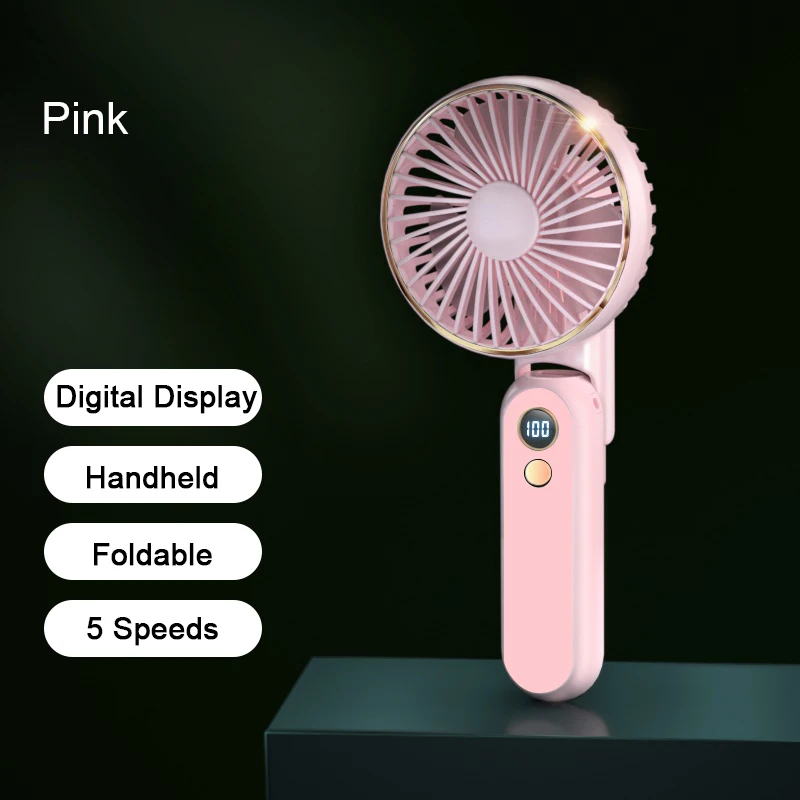 Rechargeable USB Mini Fan Foldable Desk Handheld Fan Portable Mini Fan with Power Bank LED Digital Screen
