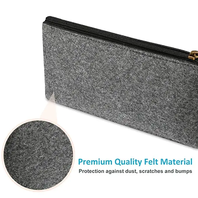 Heli Custom Dark Gray Students Stationery Felt Zipper Pencil Case Pen Bag