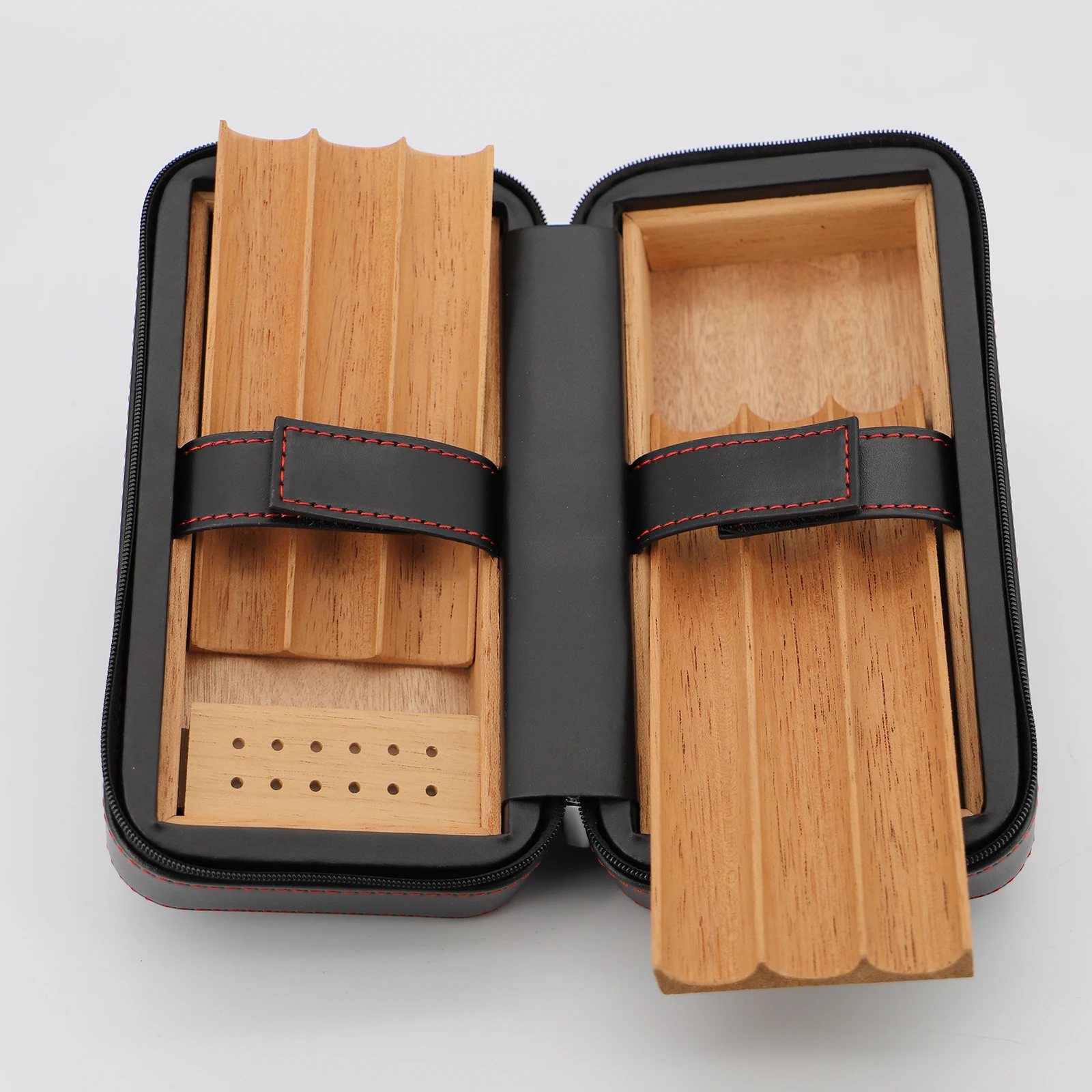 Portable Humidor Cedar wood Humidor hold 6 Cigars Waterproof Leather Cigar Accessories