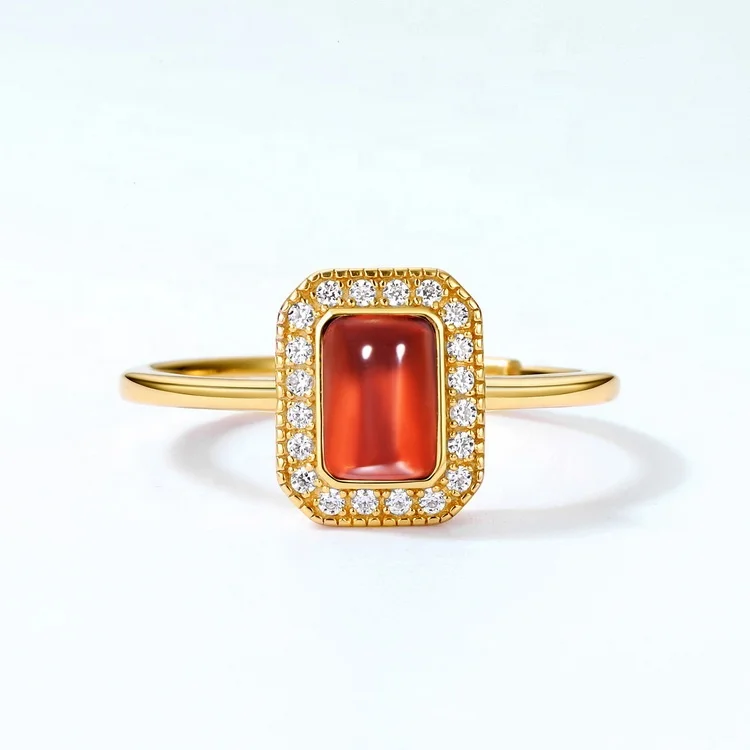 925 Sterling Silver Gem Ring Natural Red Garnet Wedding Engagement Rings For Women Fine Jewelry