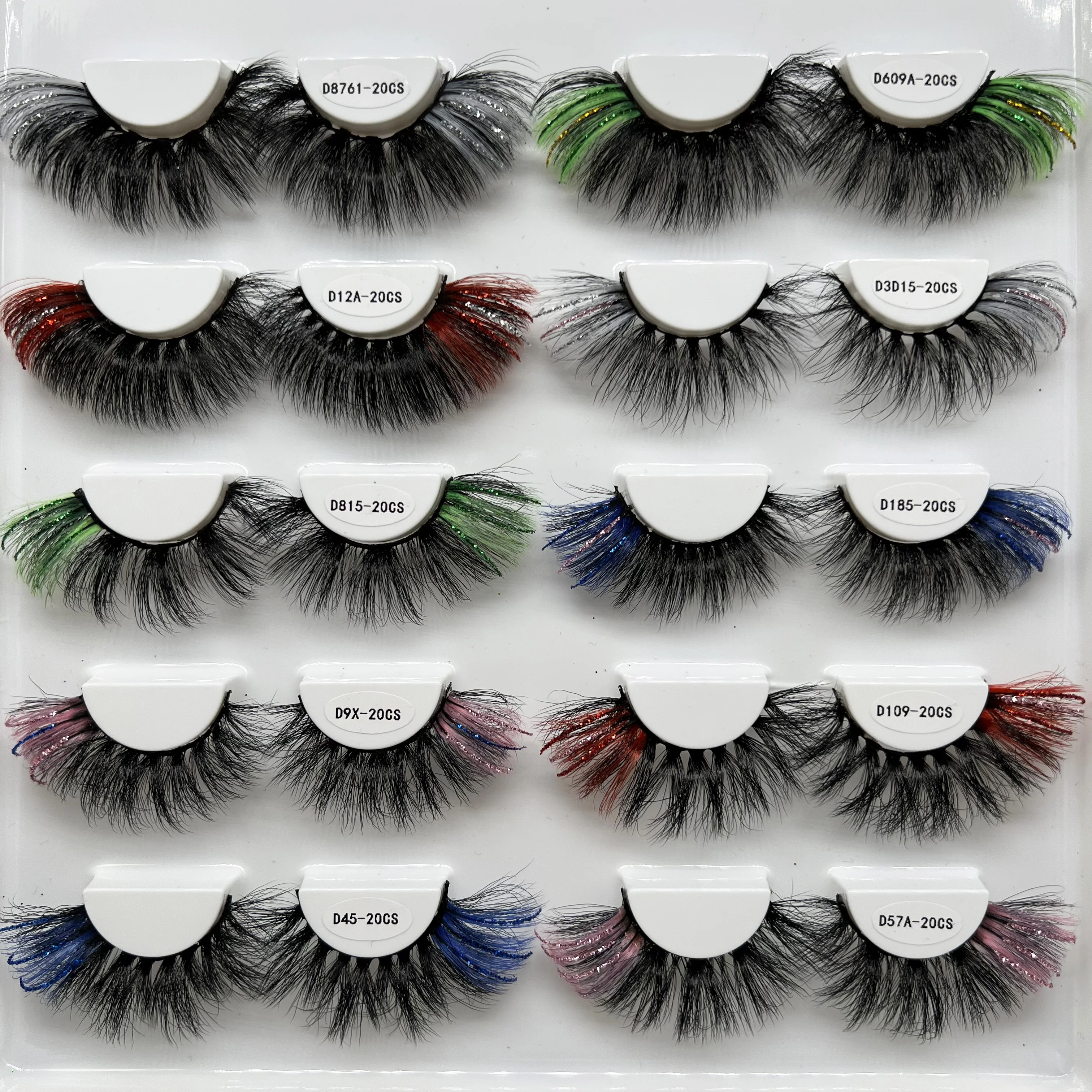 New fashion glitter bling colored mink lashes factory vendor full strip eyelashes 25mm mink