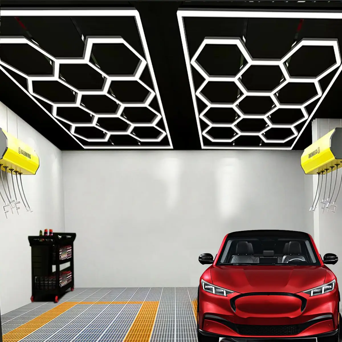 Factory Direct Sale Hexagonal 14 Grid Ceiling Detail Honeycomb LED Light for Bar Car Wash Station Garage Ceiling Commercial Auto