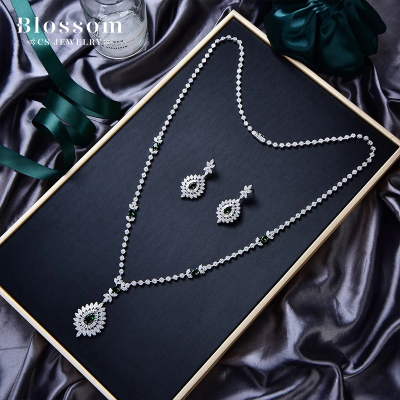 China Wholesale Dubai Ladies Long Chain Necklace Cz White Zircon Precious Stone Women 100% Fine 925 Sterling Silver Jewelry Sets
