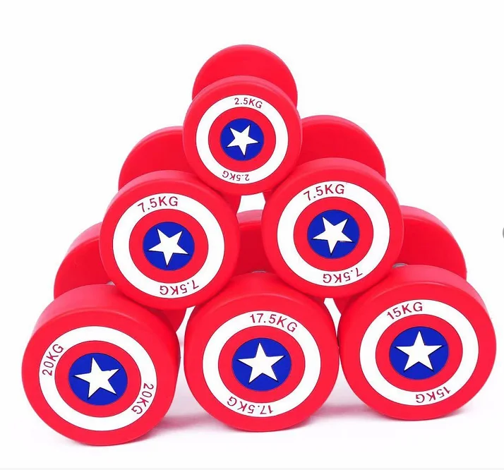 America Captain Dumbbells Wholesale Pu Rubber Dumbbells 10kg Gym Weightlifting Dumbbells