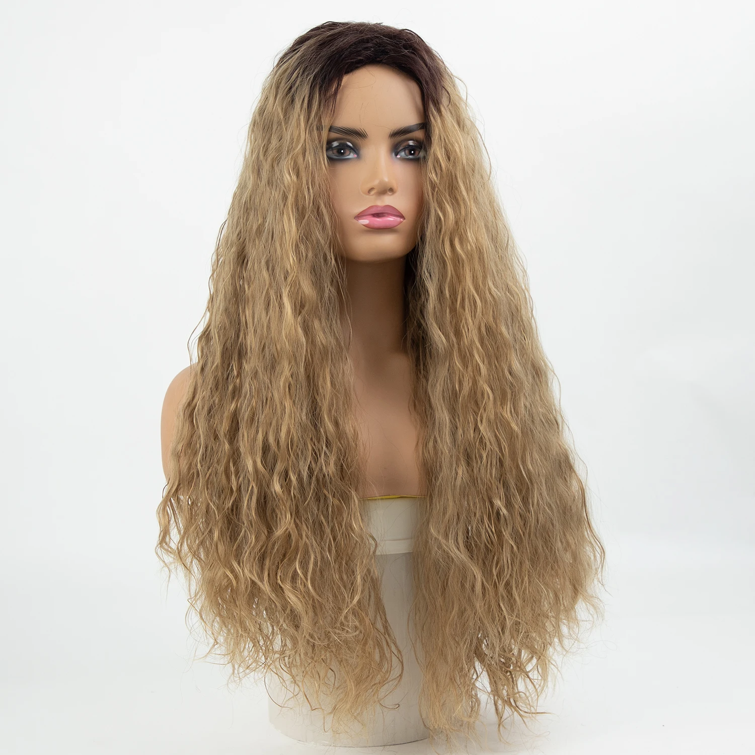 Long Wavy 26 Inch Wig Brown Ombre Wigs Synthetic Heat Resistant Wig for Daily Party Halloween Costume Cosplay