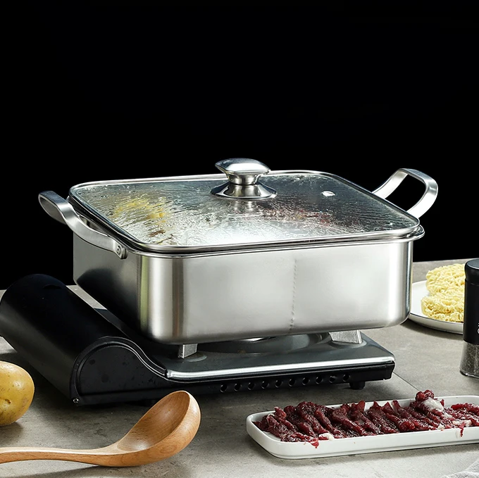Double flavor hot pot stainless steel 304 shabu square Chinese mandarin duck pot