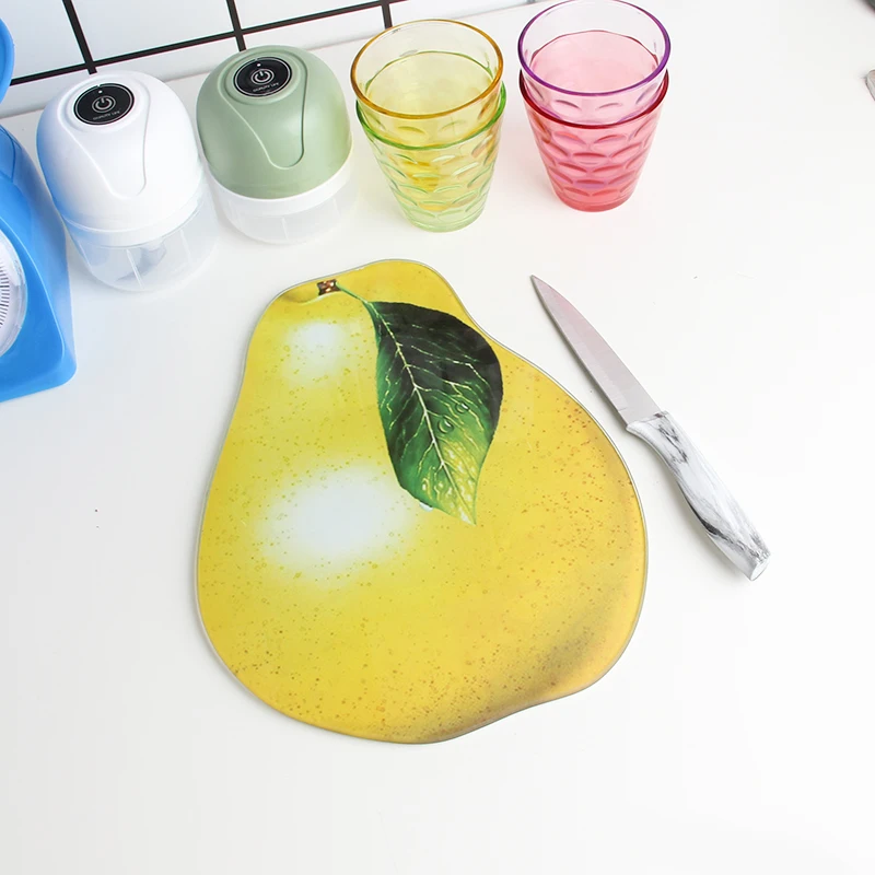 Pear Shape Glass Sublimation Fruit Cutting Boards For Kitchen high Quality cutting board