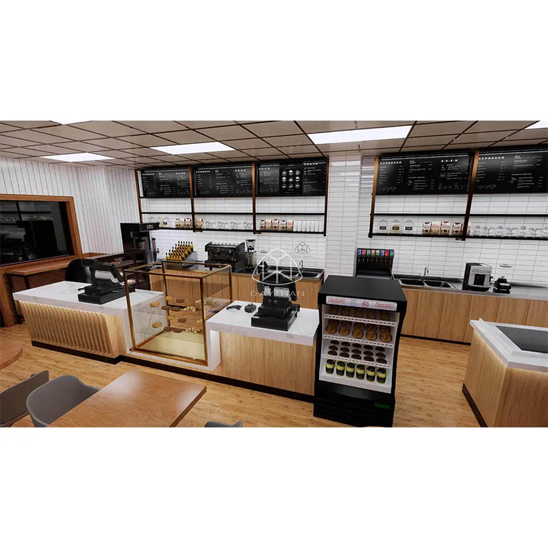 Cafe Interior Design Wooden Decoration Seating Coffee Shop Furniture Coffee Shop Bar Showcase Design