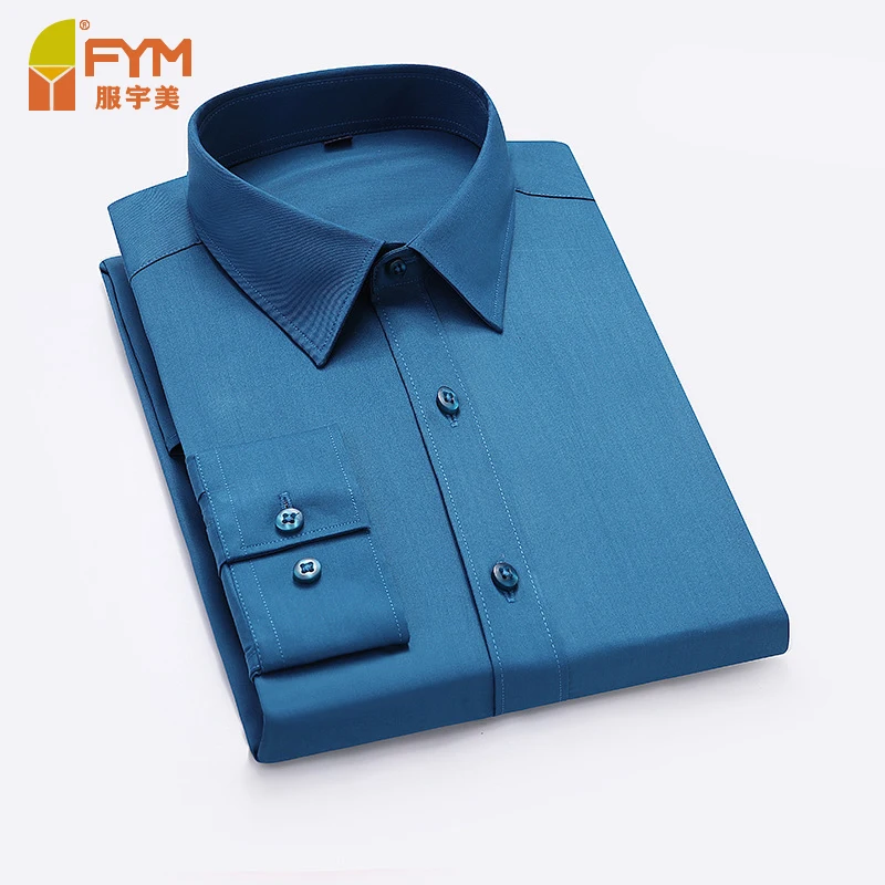 Customize Long Sleeve Chemises Hommes Spandex Polyester Casual Camisa Hombre Solid Shirt Mens Bamboo Fiber Breathable Shirts