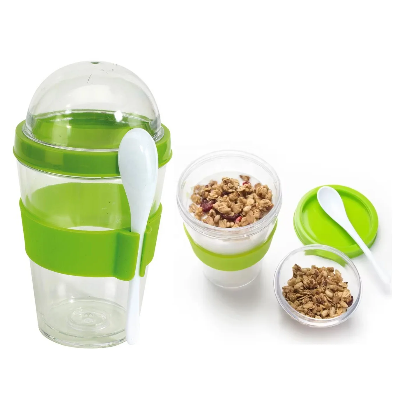 Advertising plastic salad cup breakfast cereal to go cup nut yogurt cup with spoon dome lid