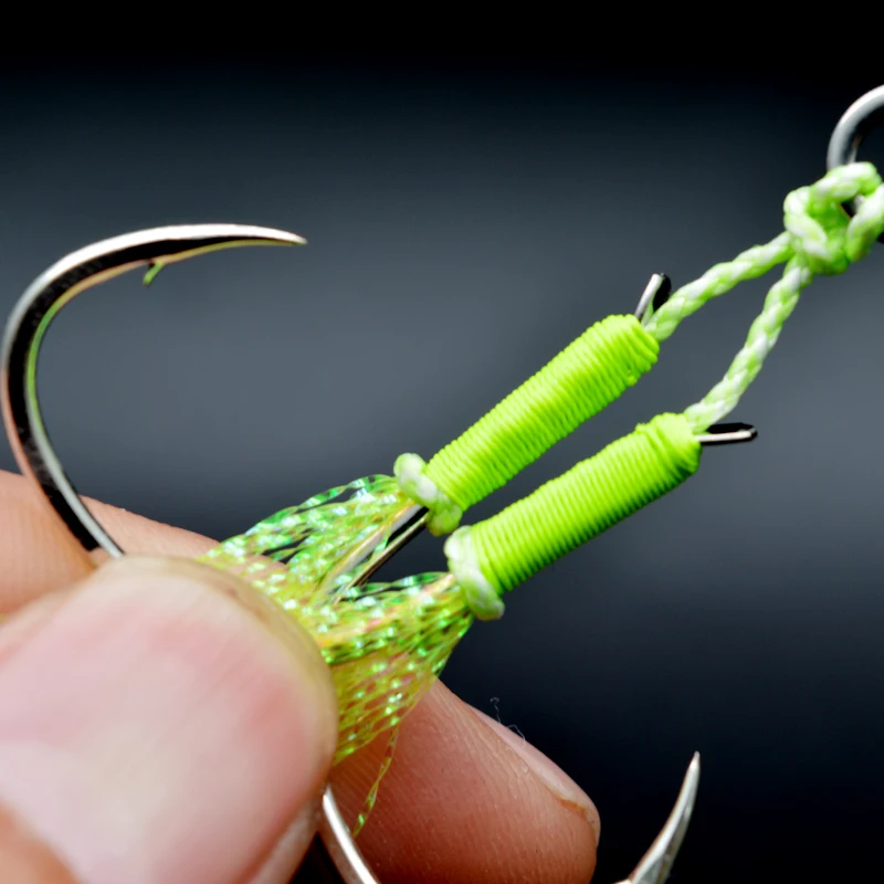 bulk 1pcs Double Assist Jigging Hooks high quality Carbon Steel Sea Fishing Hook Lure bait fish hooks with UV assist jigging