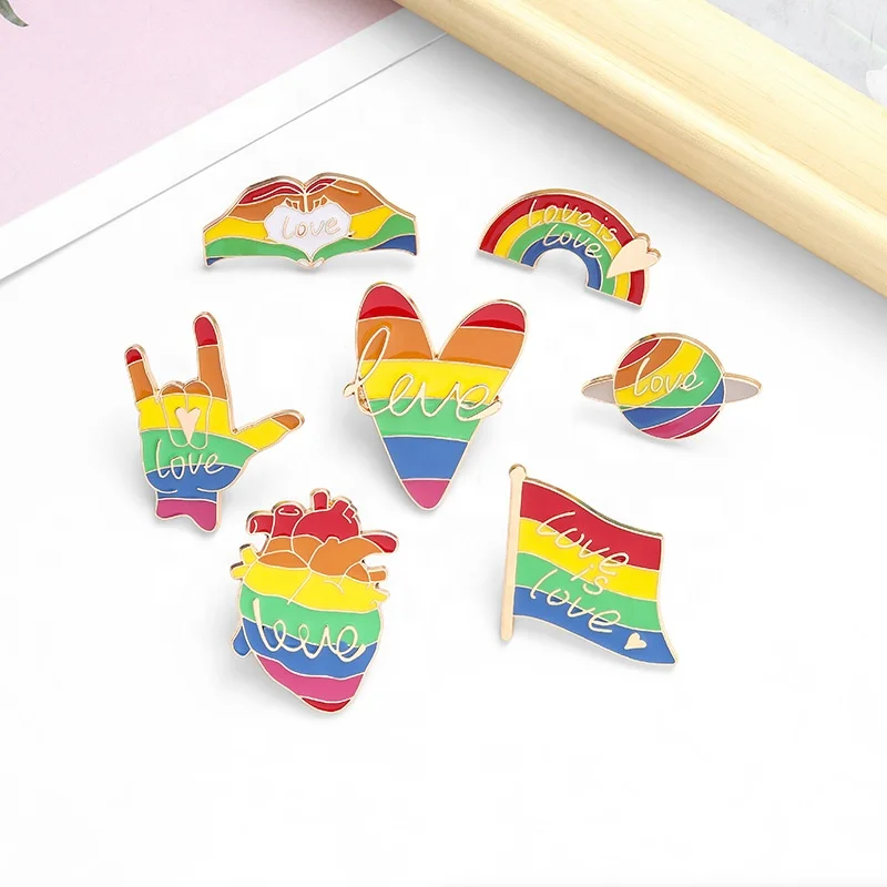 Rainbow Colors Enamel Pin Heart Flag Planet Design Customize Metal Badge Hard Brooch Lapel Pins For Jeans Bag Accessories