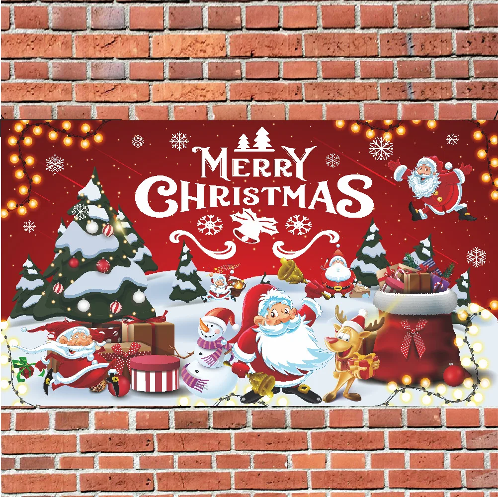 Cross border Christmas party Snow decoration Flag hanging scene Banner