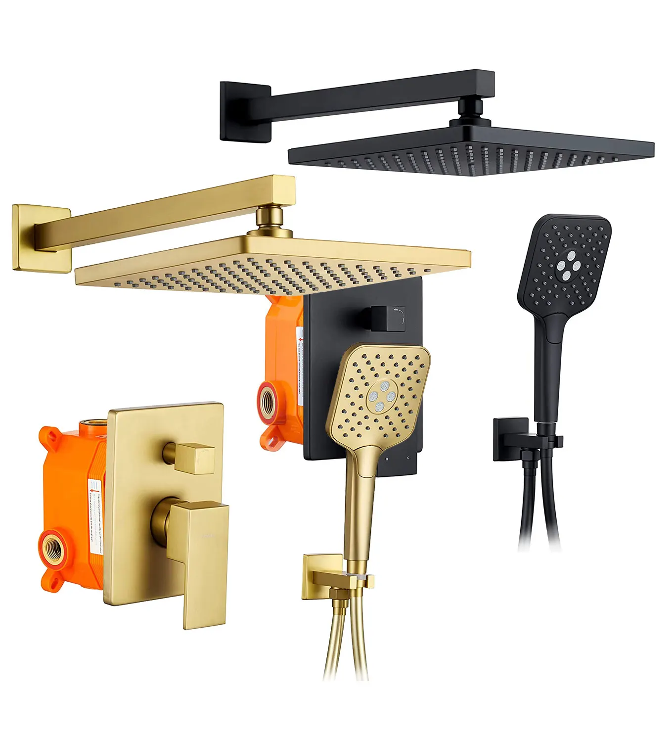 HIMARK CUPC conceal black rainfall shower set robinet de douche wall mount gold bathroom rain bath & shower faucet system