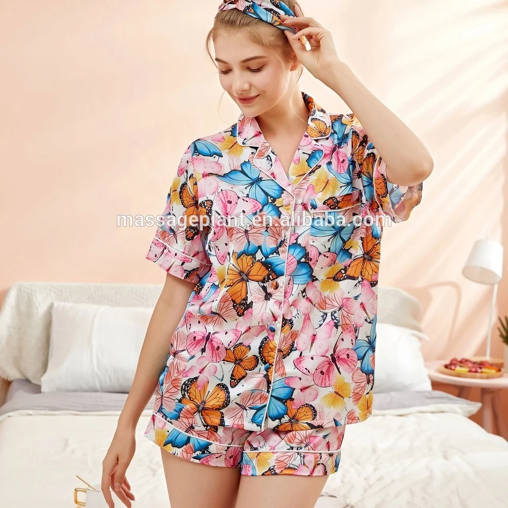 Dropping Shopping New Summer 3 Piece Pajama Set for Women 2021 Custom Pajama Shorts Set Satin Pyjamas Silk Pyjamas