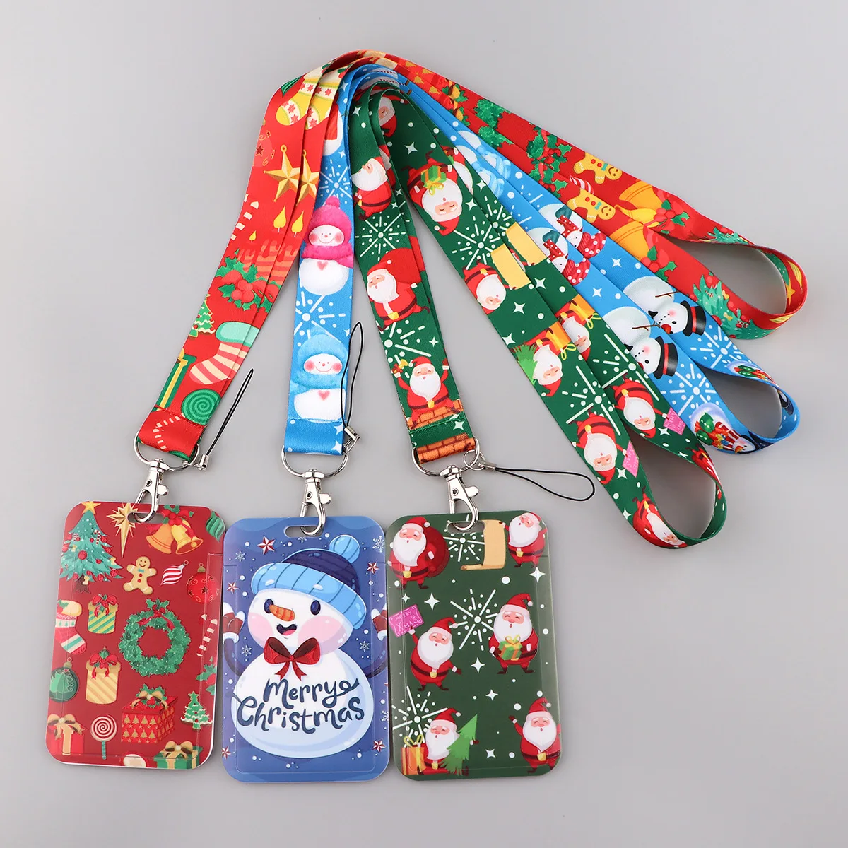 2024 Christmas Phone Lanyard Cartoon Sant Neck Straps Bus Card Student Card Cover Anime Snow Man Tree Lanyard With Card Holder