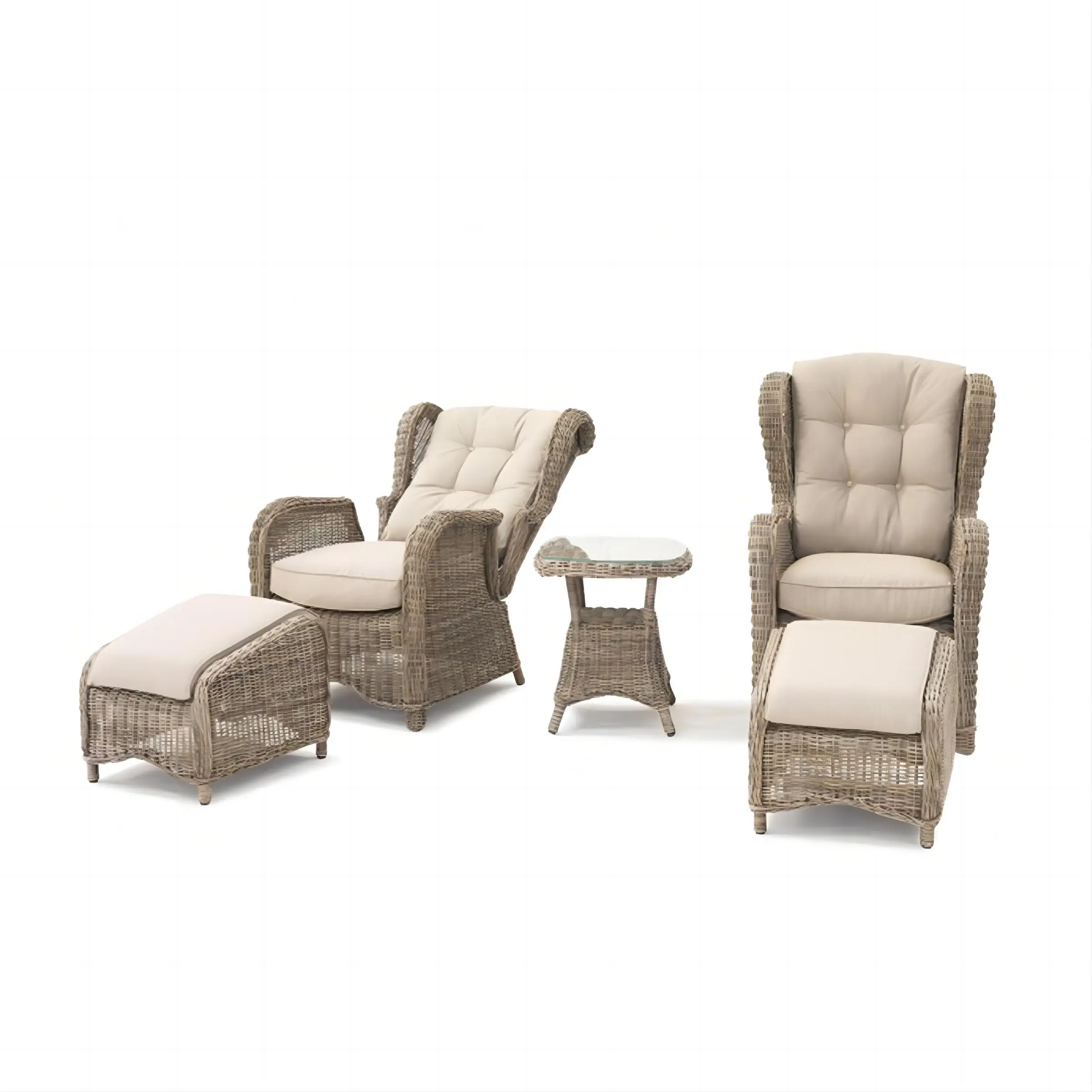 Classical multifunctional Half Round PE rattan furniture high back and reclinning chair rattan coffee set