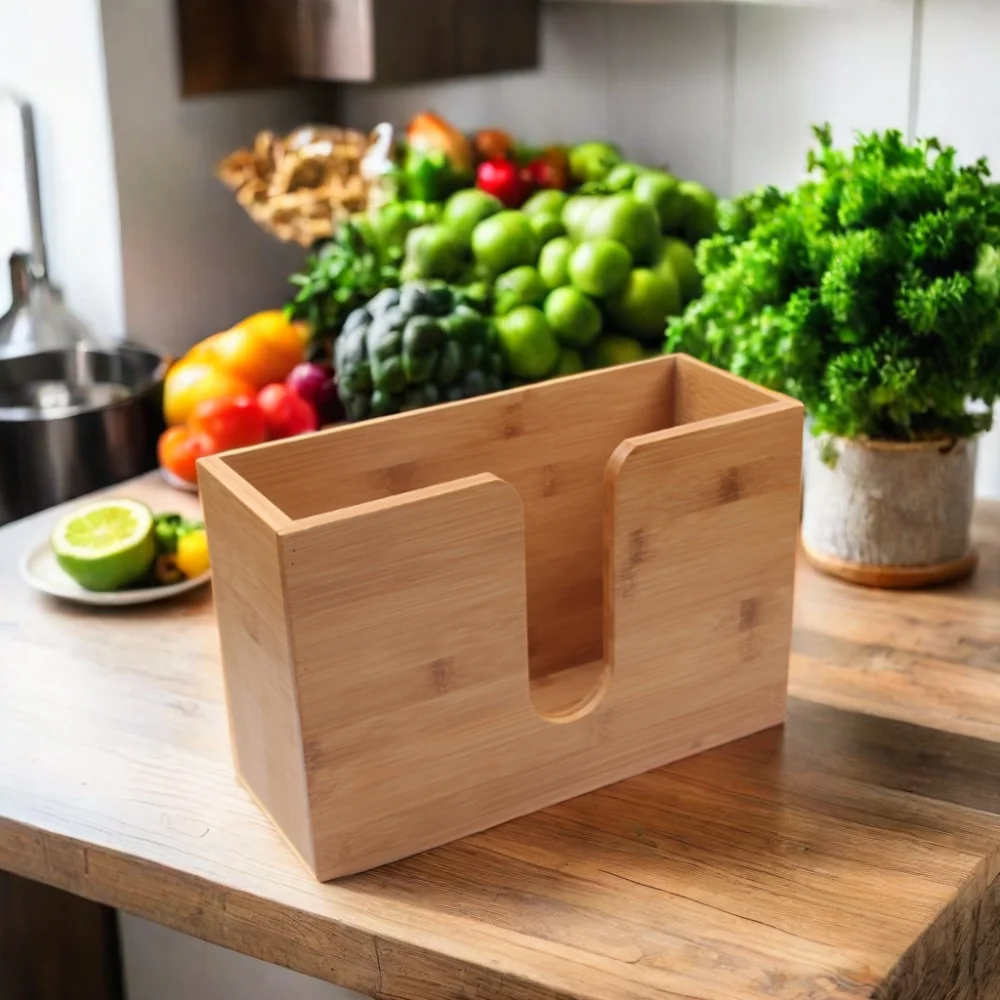 SOPEWOD Modern Bamboo Paper Towel Dispenser Wall Mount or Countertop for Multifold Hand Napkins Holder for Kitchen Bathroom