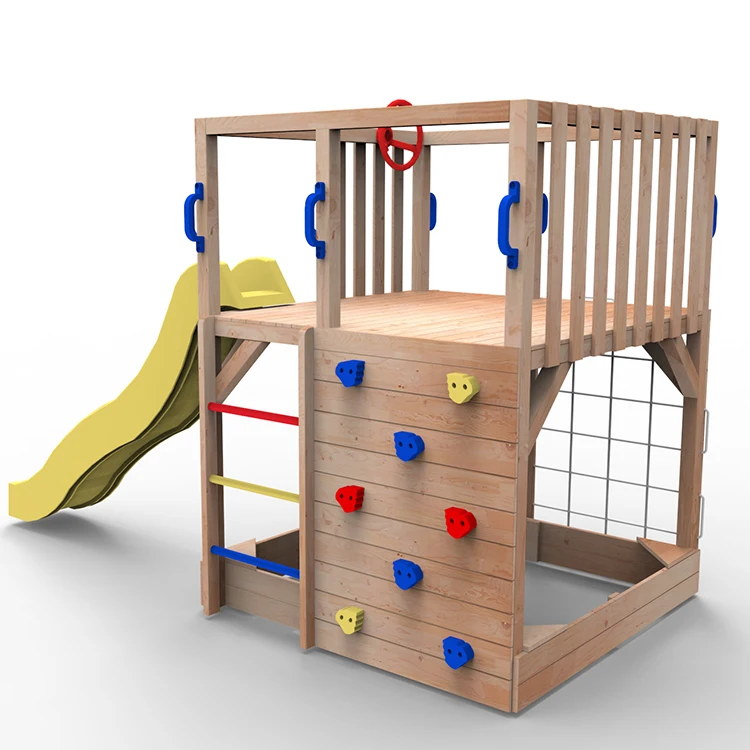 Kids Outdoor Solid Wood Playground Playhouses with Slide and Sandbox ECO Friendly Nature Easily Assembled FSC