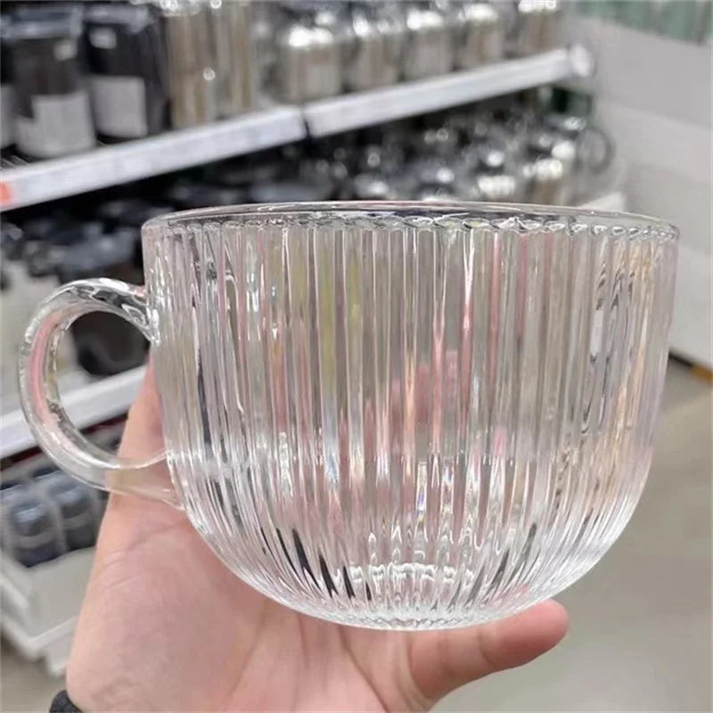 2024 Striped Tumbler Simple Drinking Cup Mug Household High Appearance Colorful Borosilicate Milk Cup Coffee Mug With Handle