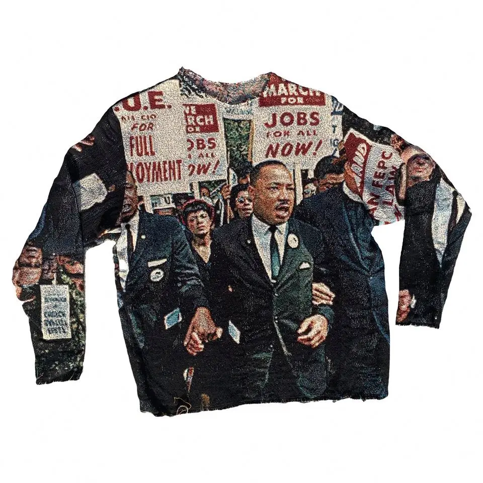 Custom Wholesale For Men Manufacturer Streetwear Plus Size Street Ware Rap Japanese Long Sleeve Woven Anime Tapestry Sweater