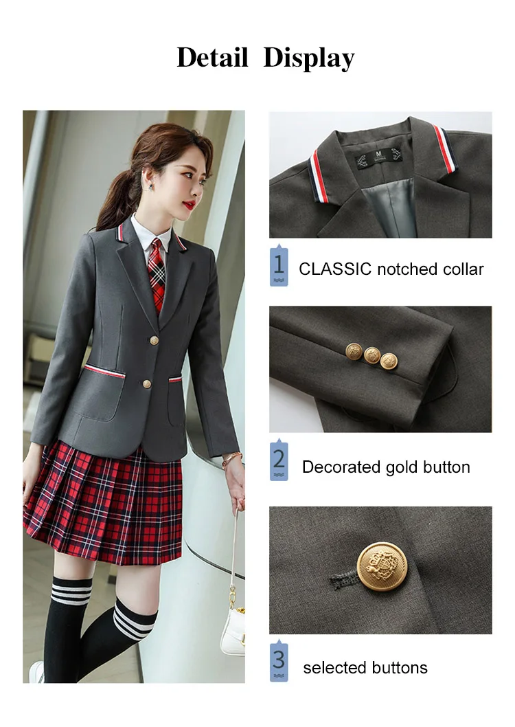 custom Japanese style school suit pleated short skirt white shirt and tuxedo jacket four piece set for girl