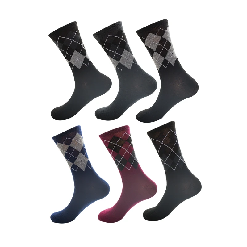 Classical Argyle Crew Designer socks Custom Cotton Tube Business Socks OEM Mens Dress