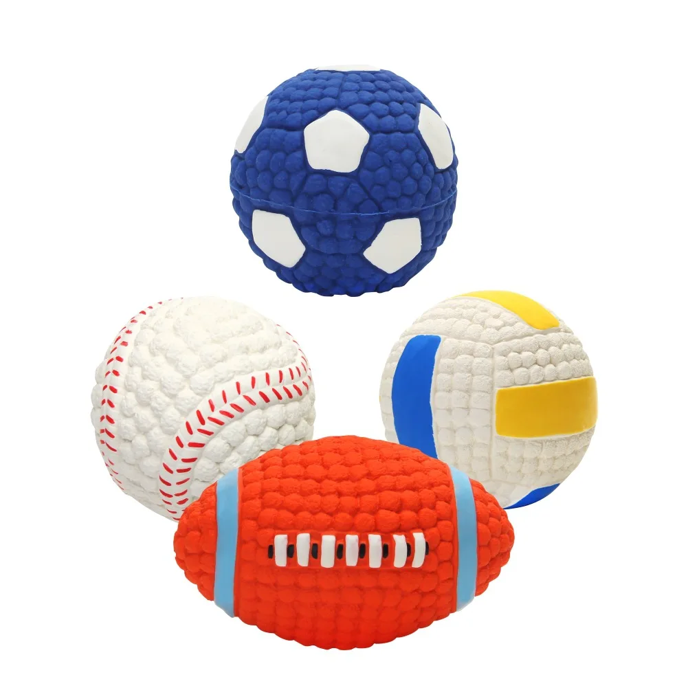 Hot Sell Squeaky Pet Training Toy Rubber Tennis, Rugby,Volleyball,Football Dog Toy Balls Wholesale