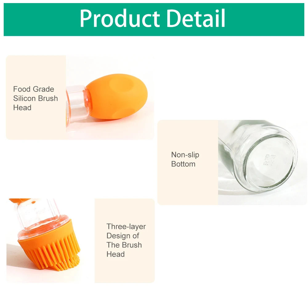 2 In 1 Glass Olive Oil Dispenser Bottle with Silicone Brush For Kitchen