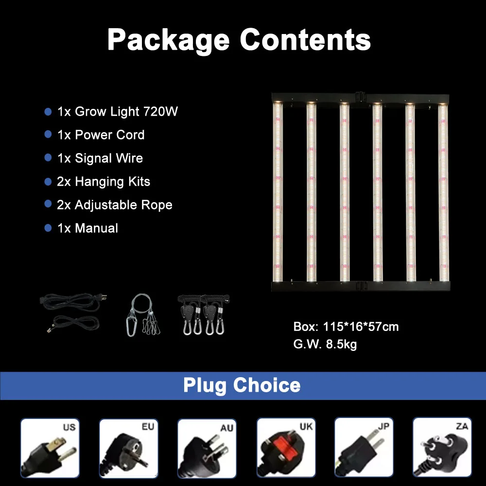 ETL DLC CE Full Spectrum 720W 6Bars 5Ft Tent Indoor Medical Plant Growing System 720W Samsung Foldable Grow Light
