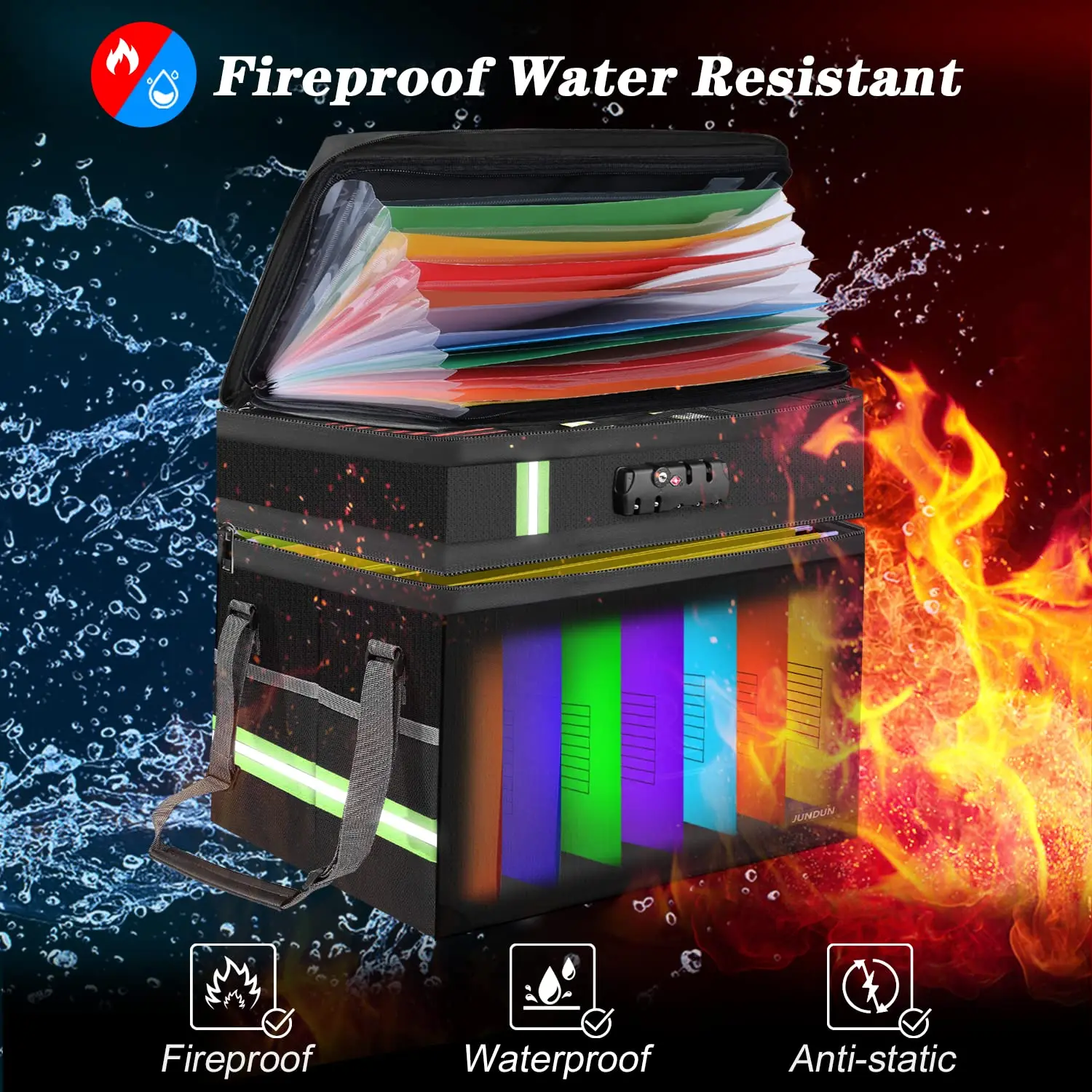 Fireproof Document Box with Lock, 2 Layer Hanging Fireproof File Box, Portable Important Document Organizer for Legal Size