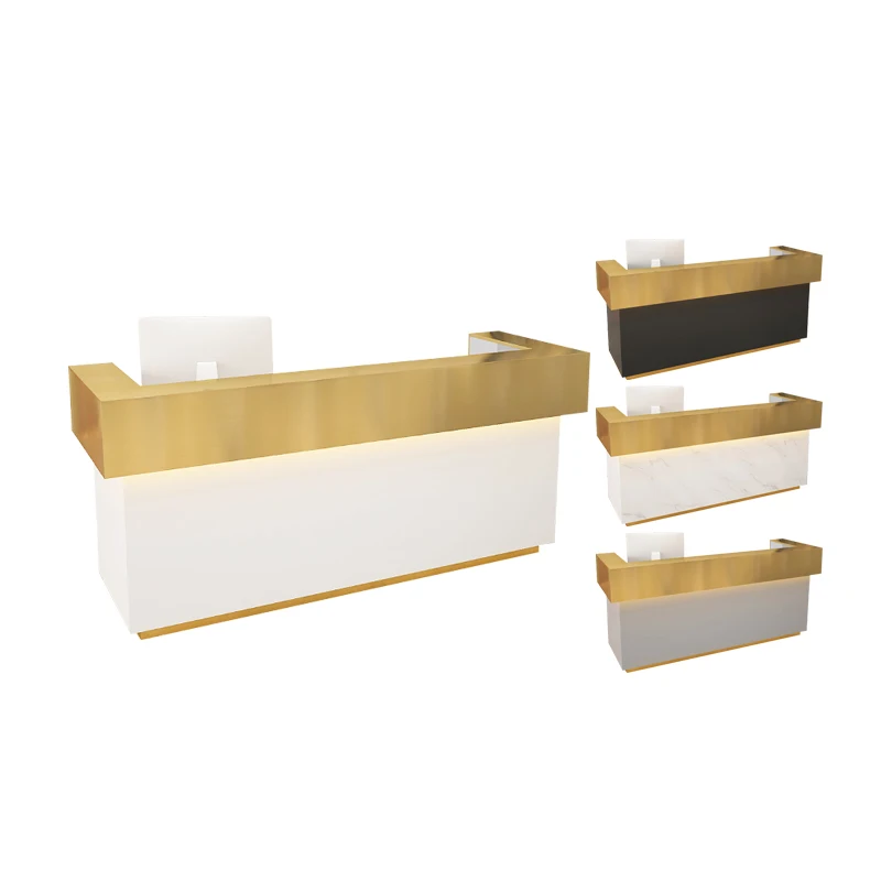Custom Size Modern Saloon Boutique Checkout Counter Front White Gold Luxury Nail Salon Reception Desk for Sale