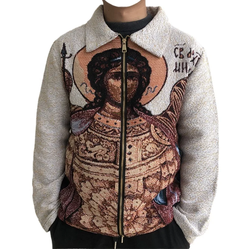 2022 New Spring Jackets Fashion Hip Hop Street Wear Custom Tapestry Cardigan Coat Men Blanket Woven Sweater Jacket Man