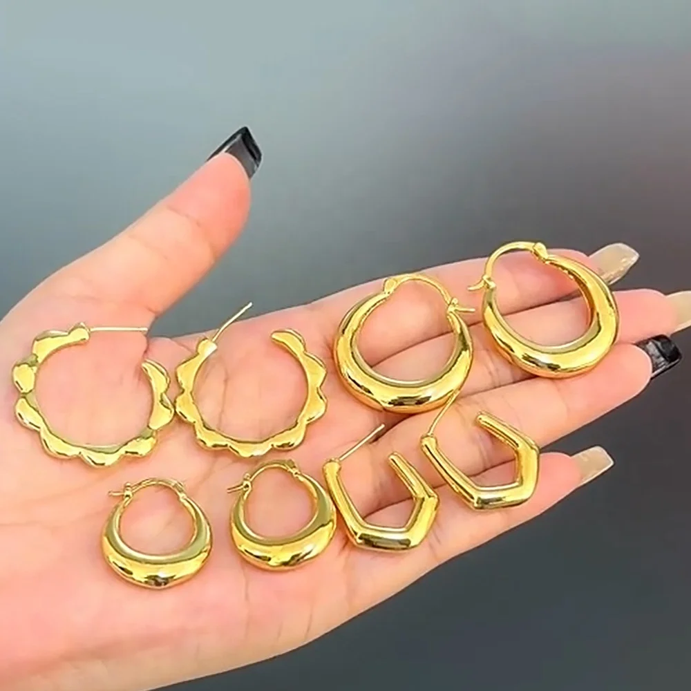 Jxx wedding women beads charm earring huggie brass 24k gold plated earrings hoops trendy minimalist hoop earrings