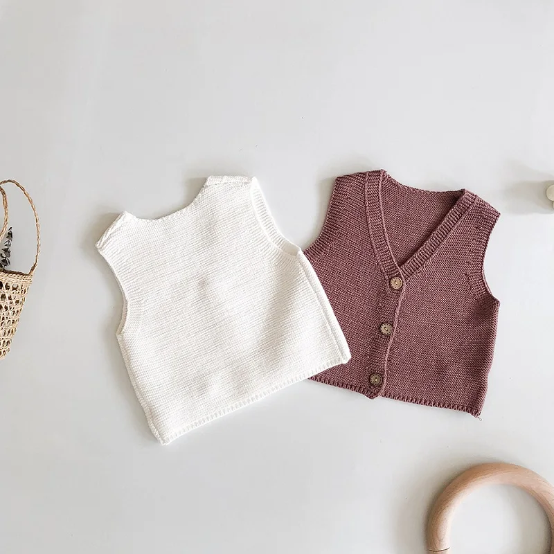 
2021 Infant Knit Vest For Baby Boys Girls V-Neck Button Front Sweater Vest Outer Wear 
