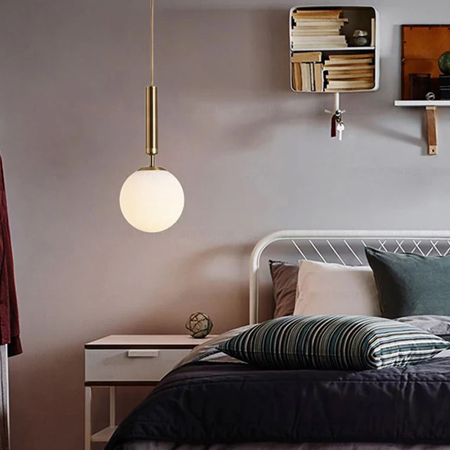 Round Glass White Bubble Pendant Lights Dinning Room Living Bedroom Brass Nordic Contemporary Chandiliers