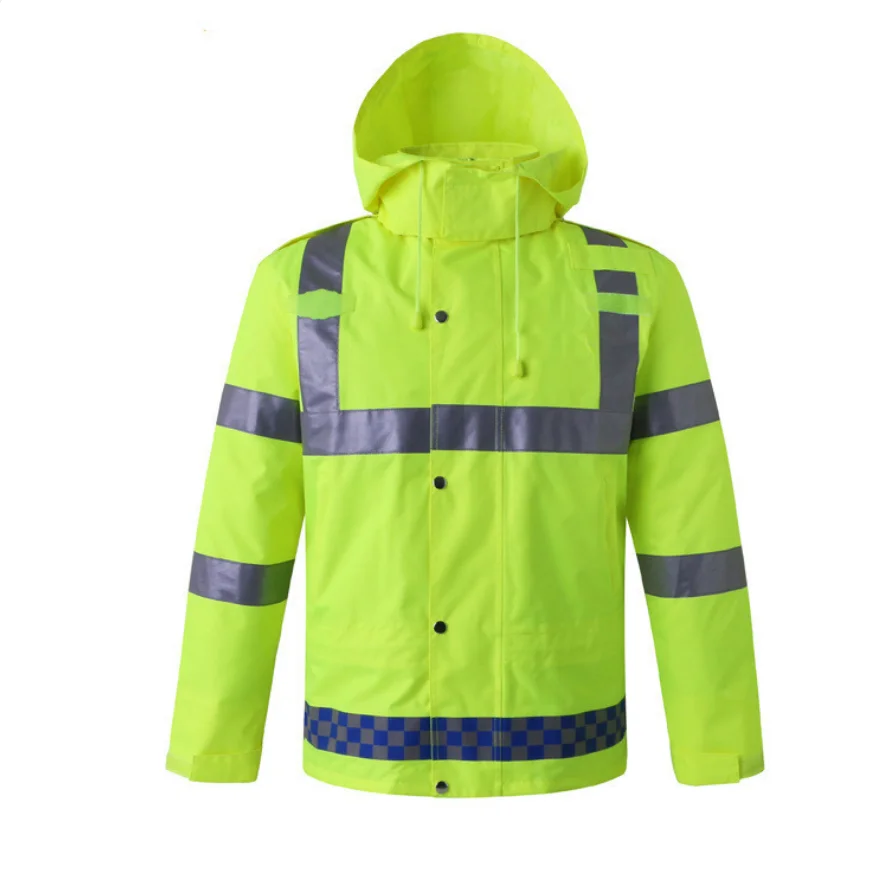 
Wholesale high visibility textile reflective work uniforms green safety coat with zipper 