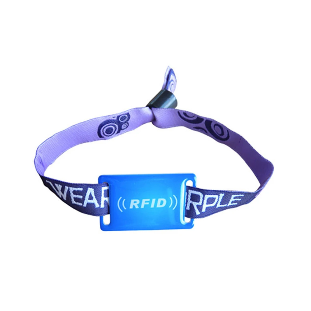 Waterproof RFID Woven Event Wristbands 13.56mhz  Classic 1K NFC NTAG 213 Fabric Bracelets Wristbands
