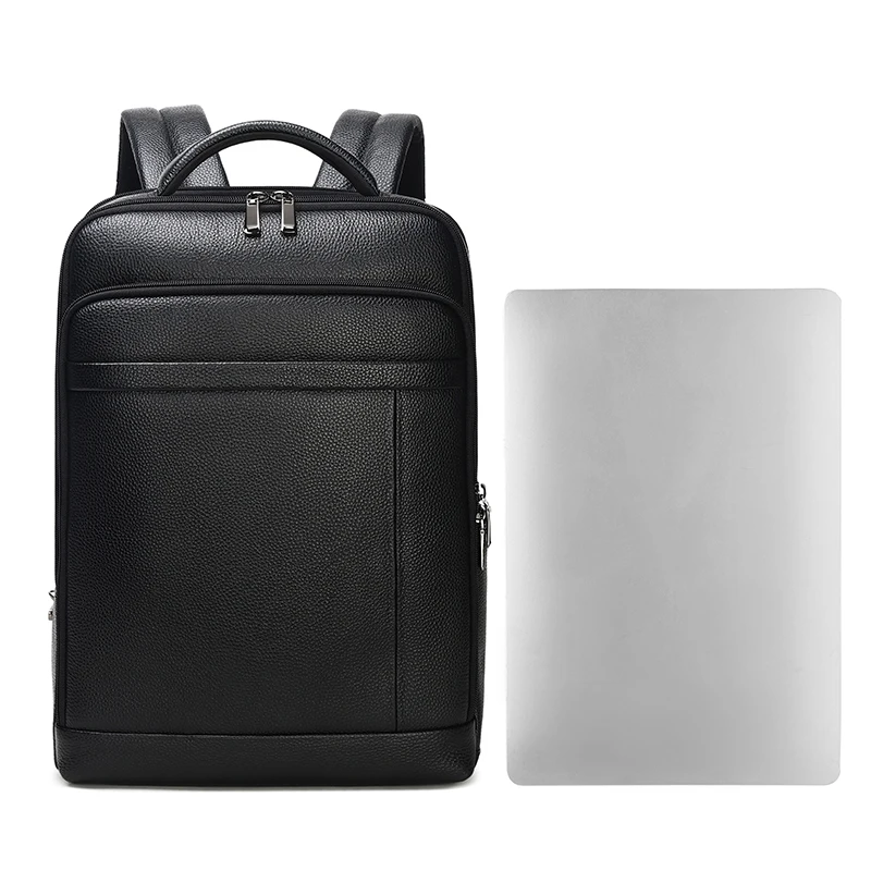 2024 Custom Outdoor Travel 15.6 inch Laptop Genuine Leather with USB Bag Back Pack  Fingerprint Lock Anti-Theft Backpack For Men