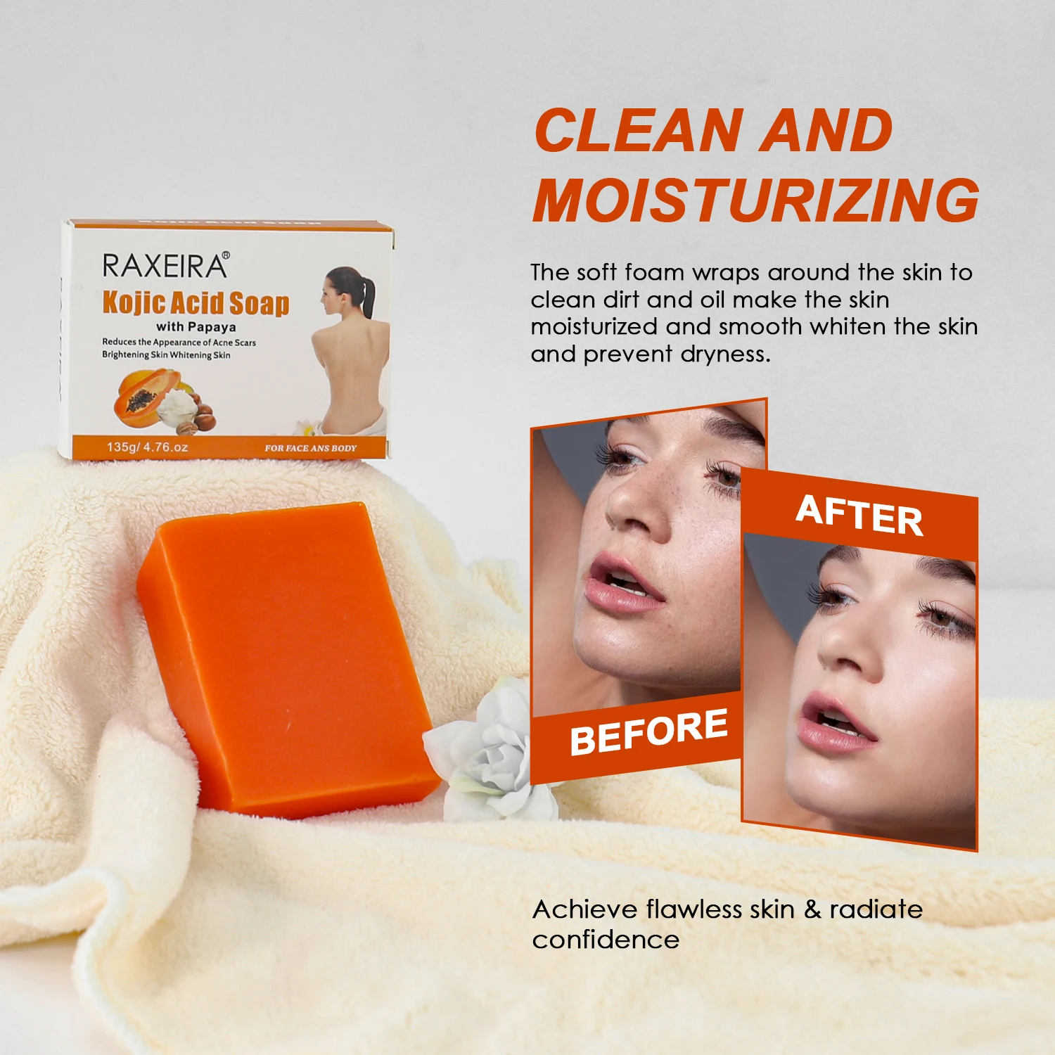 Organic Kojic Acid Anti Aging Handmade Face Skin Brightening Fade Drak Spots Remove Acne Scars Papaya Soap