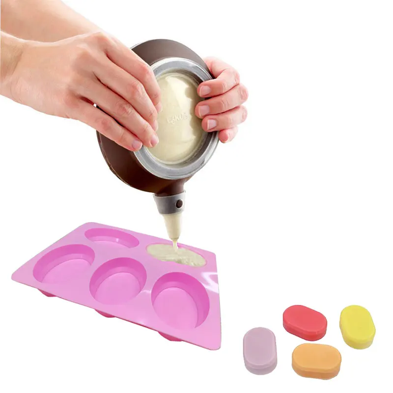 DIY Oval Shape 5 Cavity Silicone Soap Molds 3D Non Stick soap mould for handmade Making