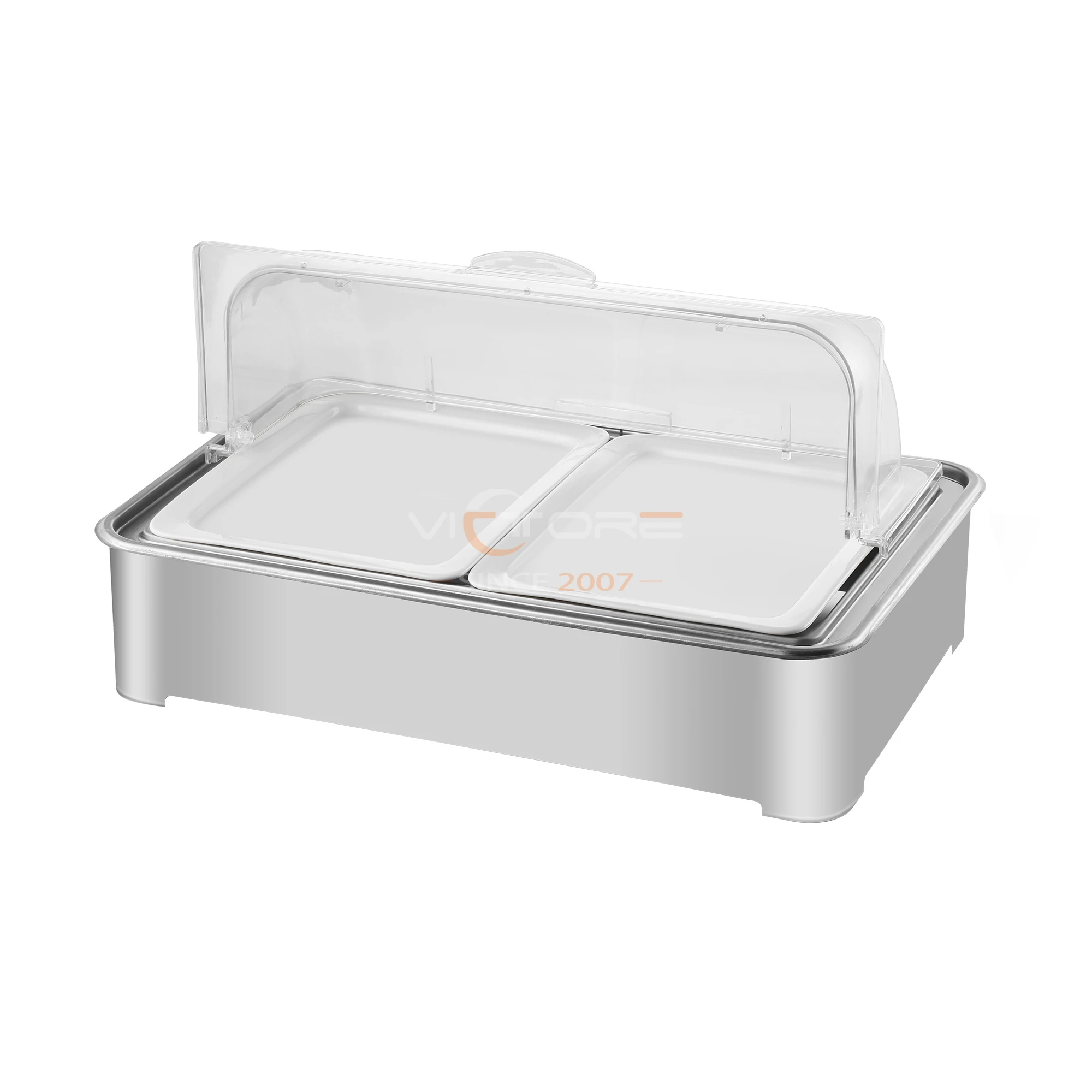 Party Restaurant Buffet Equipment Cooling System Cold Food Display Pans Cold Food Pans Display Case With PC Roll Top Cover