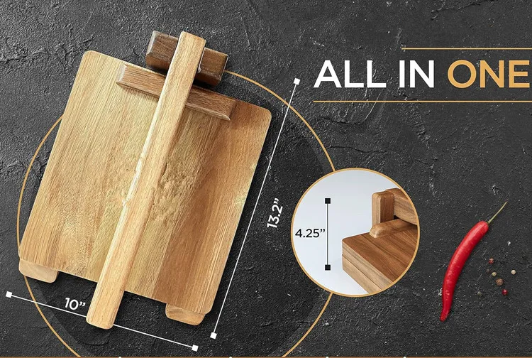 Homemade Mexican Tortillera Dumpling Wrapper Presser Food Grade Dough Cutter Large Round Acacia Wooden Tortilla Press